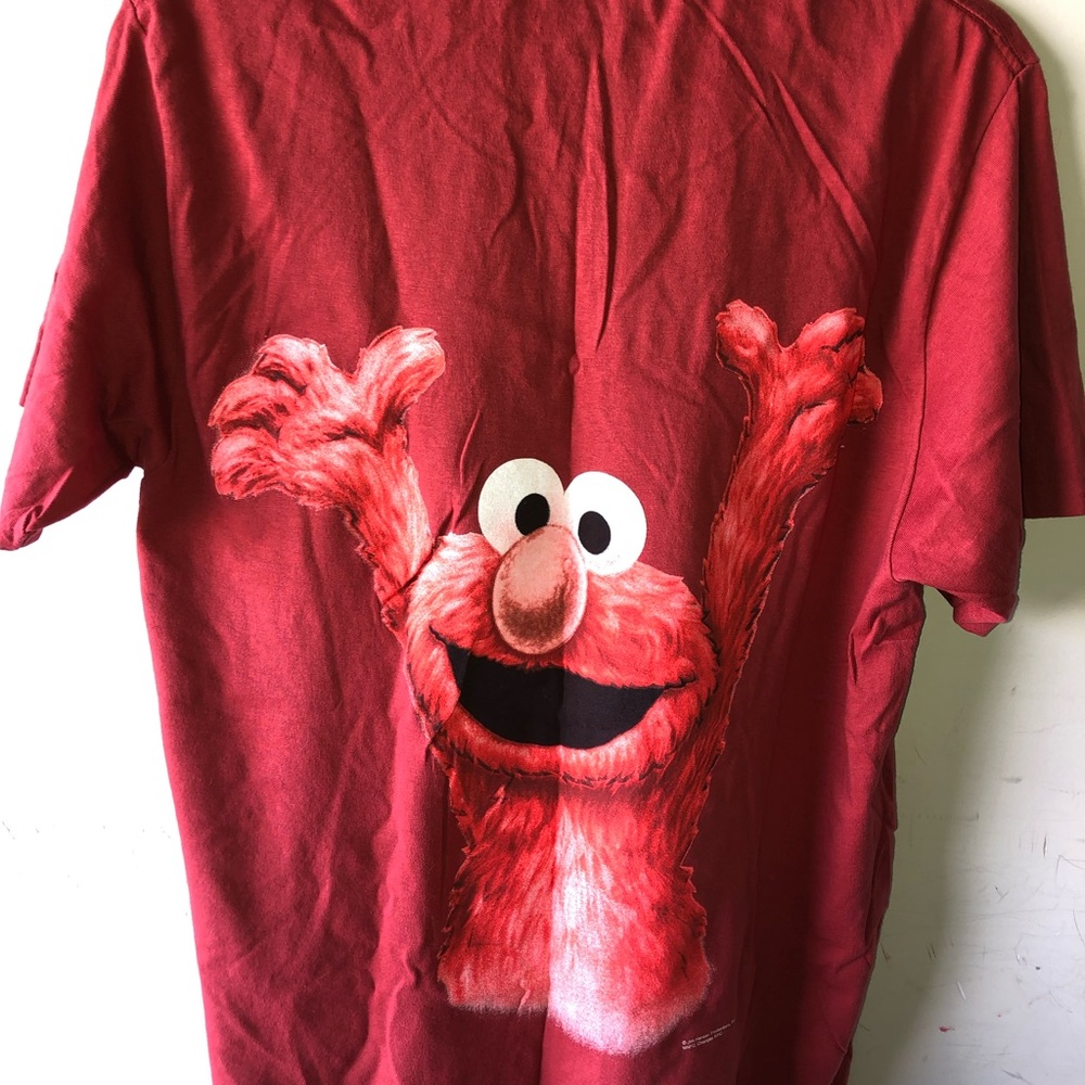 VINTAGE Elmo Monsterworks T-Shirt L Red USA Single Stitch 1-Side Cotton Sesame S